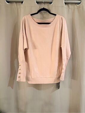 Women’s NWT Micoson  Blush Pink Boatneck Sweater with Gold Button Cuffs